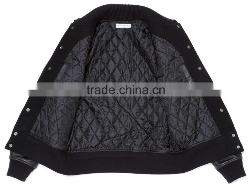 Custom latest 2015 Black and Yallow Design High Quality Cotton Fleece Varsity Jacket / College Jacket / Letterman Jacket