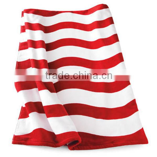 red and white striped bath towel with customized packaging