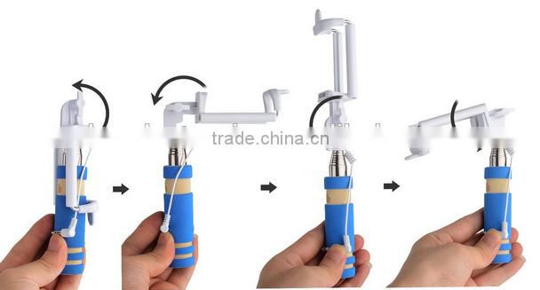 2016 factory price good quality selfie stick with cable ,wired monopond for android smart phone