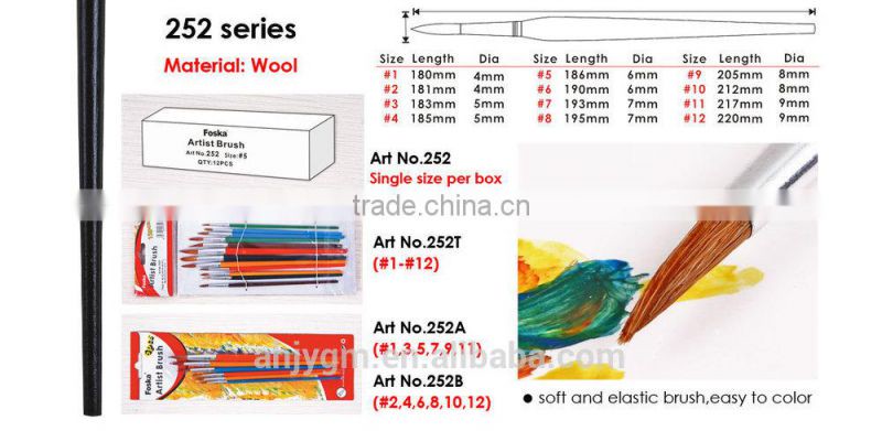 Wooden Handle Wool Hair Artist Brush/wooden artist brush/artist brush set