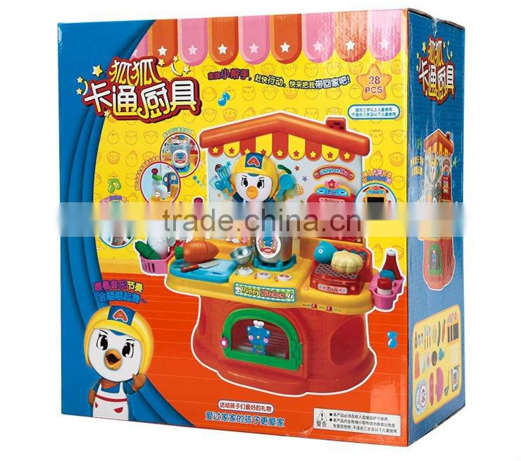ht-75908067H children kitchen set Kids cartoon cupboard with all sorts of kitchenware