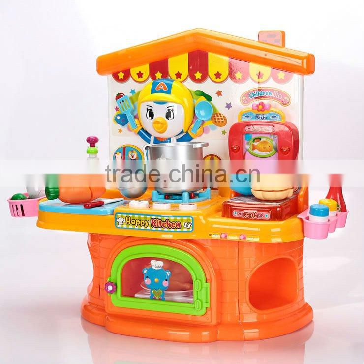 ht-75908067H children kitchen set Kids cartoon cupboard with all sorts of kitchenware
