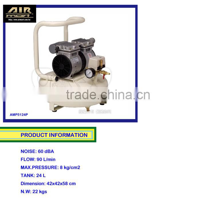 Taiwan made AMP5124P 90LPM MAX 8 BAR OIL FREE AIR COMPRESSOR for lab/medical/dental
