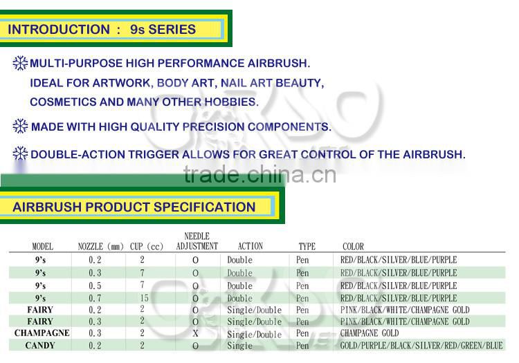 AIR-MART ART NAIL TOOL BODY ART AIRBRUSH PEN 9's FOR 0.2 mm NOZZLE & 2 c.c. CUP