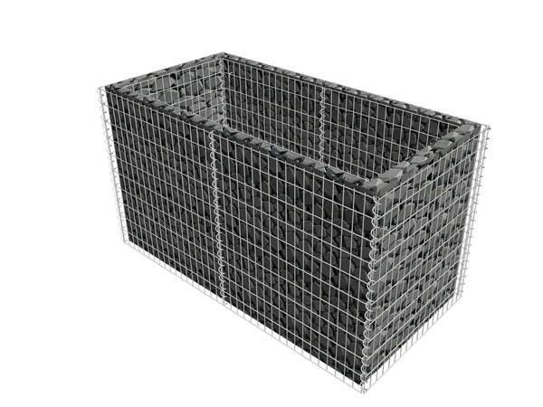 The rectangular gabion planter are filled with stones in the gap.